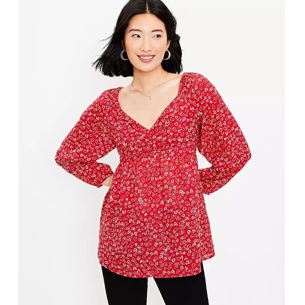 Loft Heart Cinched Sweetheart Neck Blouse